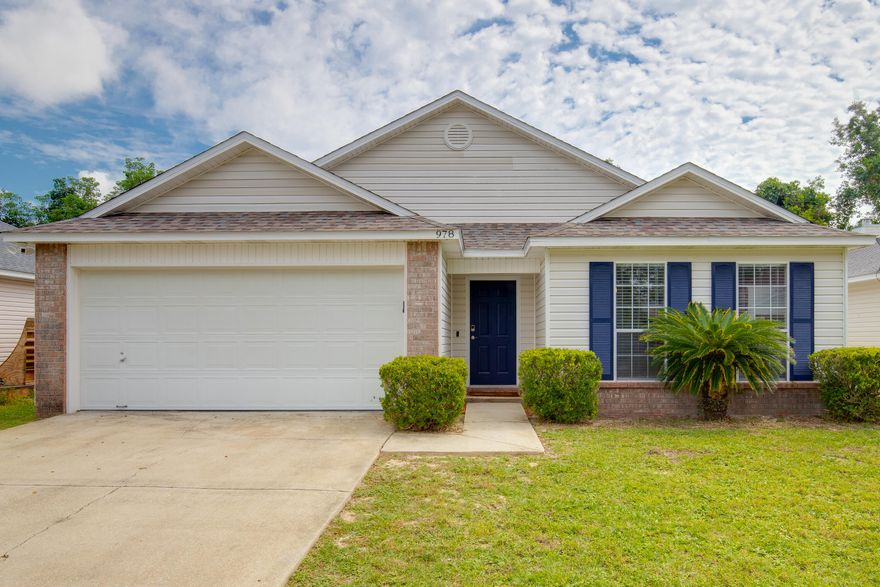 Welcome to 978 John Wayne Circle, a charming 3-bedroom, 2-bath home in the desirable Bent Tree subdivision of Fort Walton Beach. This inviting property offers an open floor plan with a bright living area, functional kitchen, and spacious bedrooms. The primary suite features a private bath, while the fenced backyard provides the perfect space for kids, pets, or entertaining. With a two-car garage, great curb appeal, and a prime location just minutes from schools, shopping, beaches, and both Hurlburt Field and Eglin AFB, this home is ideal for first-time buyers, small families, or anyone seeking comfort and convenience. Roof-2020, WH 2012, HVAC-2015. Don't miss your chance to make this gem your new home--schedule a showing today!