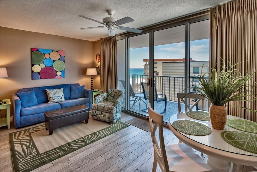 Best unit available at Island Princess, a low-denisty luxurious Gulf front condominium on Okaloosa Island with just seven stories. This beautiful 1-bedroom, 1-1/2 bathroom condo is being sold fully furnished and decorated, including flat screen TVs. The flooring was recently updated to a contemporary tile, made to look like wood. Light coastal color palette make this unit very inviting. This property is currently an income producing rental unit that sleeps 6 with the sleeper sofa, king bed and hallway bunks. The interior features an open floor plan, raised ceilings and access to a private balcony from the living area. Enjoy beautiful unobstructed Gulf views from the interior & balcony and even capture views of the Sound on the north side. The unit faces West so the sunsets are spectacular! The living area boasts a 55'' smart-LED flat screen TV and some new decor items. There is a dining area with Gulf views and a breakfast bar for casual dining and additional seating. The kitchen offers plentiful kitchen cabinets, a pantry and owner's closet for storage along with black and stainless appliances. The new flooring extends in the hallway bunk area and there is a stackable washer & dryer for convenience that conveys. 

The master bedroom is very spacious with a king bed, 18" tile floors, plantation shutters and a 42" flat screen TV. Bedding was just updated for a fresh look! The en-suite master bathroom has a private vanity area with a shower/tub combo connecting the Jack-and-Jill style bathroom to the half bath. This unit is very well maintained and a must see! 

Island Princess has private beach access to approximately 500' of pristine beach to enjoy. The pool deck has plenty of space for lounging around the pool and catching some rays. Resort amenities include a heated swimming pool (seasonally), spa to relax in, exercise room, game room, BBQ area and on-site rental management. Island Princess is in a convenient location on Okaloosa Island close to local restaurants like Old Bay Steamer, HighTide Oyster Bar, and many more. Also close to the Gulfarium, Okaloosa Island Pier and Boardwalk with additional restaurants, shops, and entertainment, and of course, just a quick drive to Destin. Do not miss out on this excellent opportunity to own an affordable updated unit in one of the most beautiful complexes on Okaloosa Island!