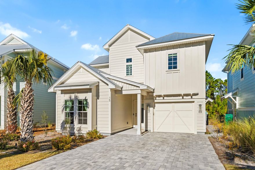 Coastal living meets modern elegance at this nearly new home perfectly situated south of Highway 98, offering convenient access to 30A's renowned beaches, upscale shopping, and dining. Designed by one of the premier builders on 30A, this 4-bedroom, 3.5-bathroom home beautifully blends thoughtful craftsmanship with functional design. Step into the open floor plan, where upgraded lighting fixtures and stainless-steel appliances, gold fixtures and marble countertops elevate the gourmet kitchen. Honey-toned wide plank wood floors and white walls create a soothing sanctuary throughout the home. The open living and dining areas are bathed in natural light and open to a covered patio overlooking the forest. The second-floor primary suite is a tranquil haven featuring a seamless glass shower with designer tile, while the first-floor guest suite boasts a private en-suite bathroom for added comfort. Two additional second-floor bedrooms share a bathroom. A one-car garage provides convenience and extra storage.
Sugar Sands Estates is a boutique community surrounded by lush State Preserve lands with both a community pool and clubhouse, perfect for leisurely afternoons. With no short-term rentals permitted, this neighborhood ensures a serene and private atmosphere, allowing for leases of six months or longer. Don't miss this opportunity!