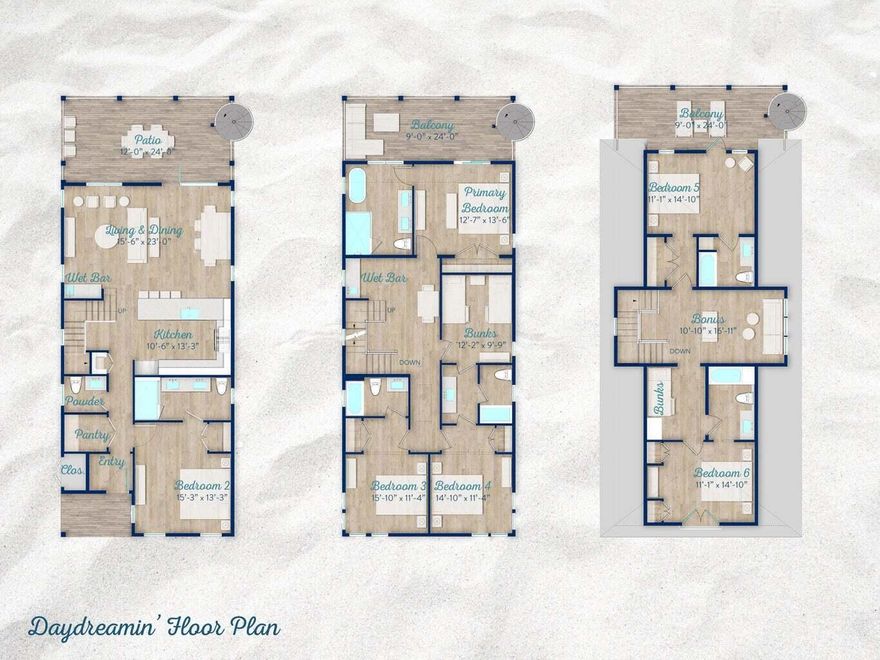 Live the Margaritaville lifestyle and enjoy the amazing views from all 3 levels of this 6 bedroom plus bunks, 6 and 1/2 bath home. This home has the only in-ground pool/sauna, on the North side and has that ''little extra'' that makes a vacation unforgettable. You can also relax in the huge resort pool, take a trip around the 425 ft long lazy river, or walk mere minutes to the emerald green waters of the Gulf of America. The Daydreamin' floorplan features 3,223 SqFt of heated/cooled space perfectly designed to fit your every need. Come on over to Margaritaville Cottages and enjoy living the Parrot Head life, filled with music and fun to enhance vacationing for all ages!