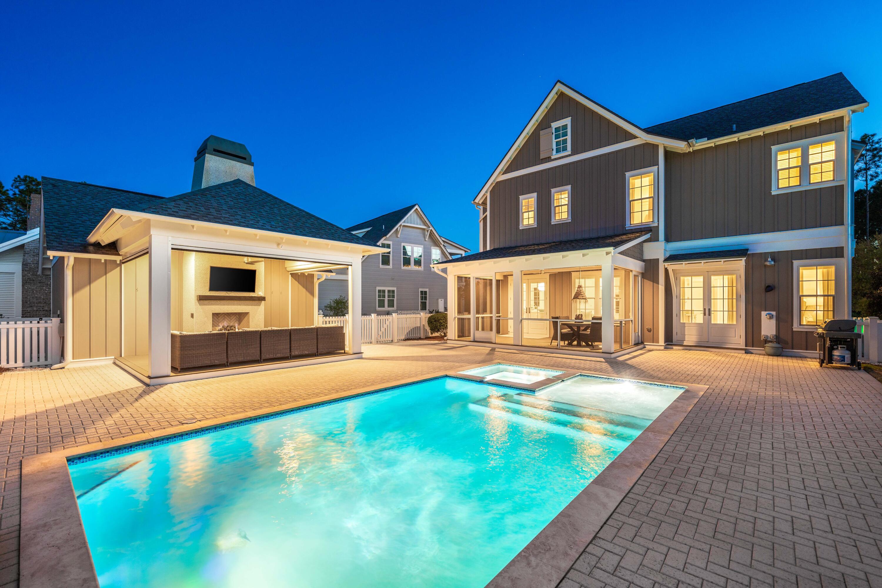 Expansive, private and luxurious WaterSound Origins home located on a pond with a large 27 x 14 Heated Salt Water Pool equipped with hot tub AND a sun shelf. Over $250k in upgrades throughout this meticulously maintained home! Offered Fully Furnished, just 1 owner, used as a 2nd home, this is practically brand new! Upgrades and features include but are not limited to; Whole Home Generac Generator, Cabana with Motorized Screens and Gas Fireplace with Cannonballs, New HVAC System, Newly Painted Exterior, Culligan Whole Home Water Softener, Gutters Throughout the Home and Garage, Additional Pavers around back of Garage, Epoxy Garage Floor and Custom Storage Cabinets, Motorized Solar Shades, Thermador Range, Dishwasher and Vent Hood, Sharp Drawer Microwave, Bosch Fridge,