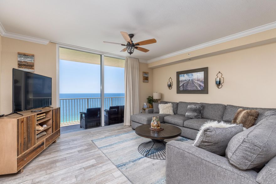 New To The Market!!  2405 Tidewater Beach is a great opportunity to purchase a renovated fully furnished gulf front condominium.  Measuring approx 1593 sqft, this is one of the largest 2 bedroom floor plans in PCB. The master bedroom and the living room offer access to the spacious balcony that overlooks the emerald waters of the Gulf of Mexico! The beauty and peacefulness of the sights and sounds from the 24th floor can not be understated. The interior finishes include: tile flooring throughout, granite counter tops, tile back splash, new HVAC replaced in 2021, and custom paint. Some of the many amenities Tidewater Beach offers are: two gulf front pools, an indoor heated pool, gulf front fitness center, beach service, conference center, on-site dining, and a movie theater!!
