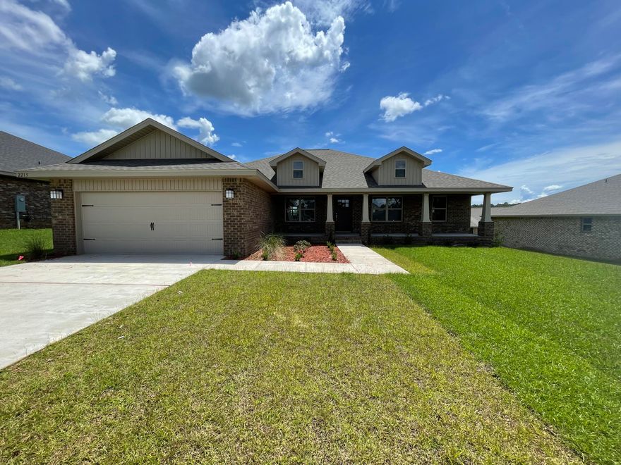 This 2557 square foot home is a must see. It is in a very desirable neighborhood on the north end of Crestview. It  has 4 bedrooms and 2 full bathrooms. It has both a formal dining room, a kitchen nook, a spacious family room and also a living room that can be used as an office etc. The master bedroom has double walk in closets. Some upgrades the builder has added to this home include granite countertops in the kitchen, upgraded flooring everywhere with carpet only in bedrooms, 14'x16' covered rear porch, craftsman elevation, separate shower and garden tub in MB. It is 4 sided brick,professionally landscaped and with sprinklers .Charleston  is minutes from  schools mentioned with bus transportation.Our homes come with a 10 yr Bonded Builders Warranty.Shopping and restaurants are plentiful.