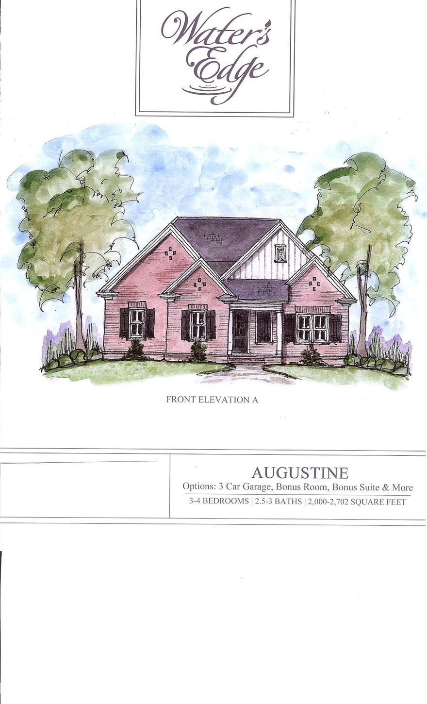 This exclusive, executive style community is tucked away on must see land on Rocky Bayou. Waters Edge features 29 homes, all on the water or with bay access, many with bay views. Residents will enjoy a waterfront park and kayak launch.This home sits on a beautiful home site that backs up to woods and is directly across the street from the water. We've designed this home with a custom bonus room featuring a sitting area overlooking Rocky Bayou.Three beds, three baths, 3 car garage and room for a pool. Act soon and contribute to the design selections.