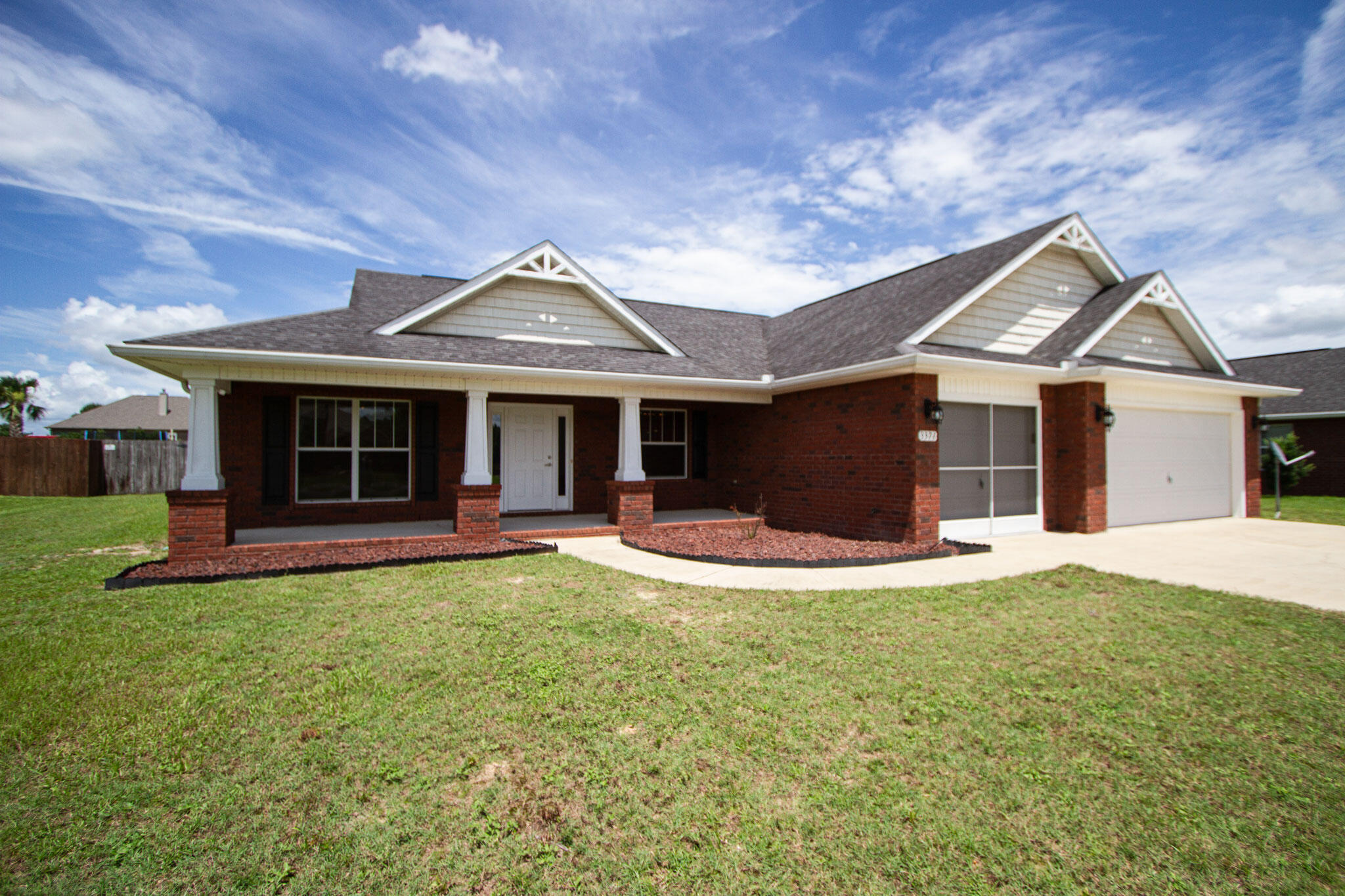 Beautifully maintained 4 Bedroom and 3 bathroom all brick home with a 3 CAR GARAGE and an additional office/den/flexible room as well as a huge open family room/dining room. There is a large eat-in kitchen with stainless steel appliances, granite kitchen countertops and tiled flooring. Kitchen has walk-in pantry, center work island, double oven and large pot/pan drawers. Master suite has a beautiful trayed ceiling with direct access to the back screened in covered lanai. Master bath has garden tub, HUGE separate shower, tiled floor, his and hers closets and a double cultured marble vanity. Complete with a Huge .50 acre lot with a large storage shed. *All measurements approximate. Buyer to verify all information deemed important.