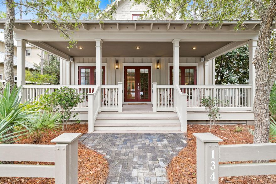Two blocks from Camp WaterColor, this 4 bedroom home blends timeless WaterColor charm with modern coastal living. Thoughtfully designed with open living spaces, large screened back porch and a gated front porch, fully fenced backyard, it's ideal for families and turn key for vacation rental. The home features two spacious primary suites, a gourmet kitchen, and plenty of room for entertaining indoors and out. Oversized lot. Just a quick golf cart ride to the Beach Club, shopping, dining, and the Gulf, this property offers the perfect balance of privacy and convenience in one of 30A's most sought-after communities.