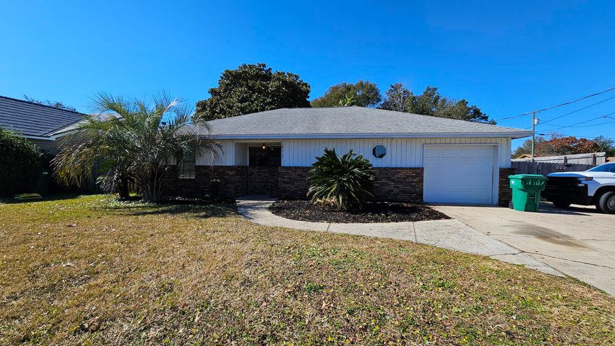 This 4 bedroom 3 bathroom home is located in the heart of Destin. The in-ground pool is located in the privately fenced in back yard. There is a covered patio, and freshly landscaped back yard is a great place for entertaining. Upon entering the home, you will find an open floor plan with the living room and kitchen complete with beautiful hardwood flooring, a fireplace, and cathedral ceilings. The kitchen boasts a breakfast bar, granite countertops, with tons of counter space, recessed lighting, tile backsplash, and stainless steel appliances. The large master bedroom has a reading nook. The master bathroom has double sinks. Washer and dryer in the home. There is a one car garage. The driveway offers plenty of space for parking. This home is pet friendly with restrictions.