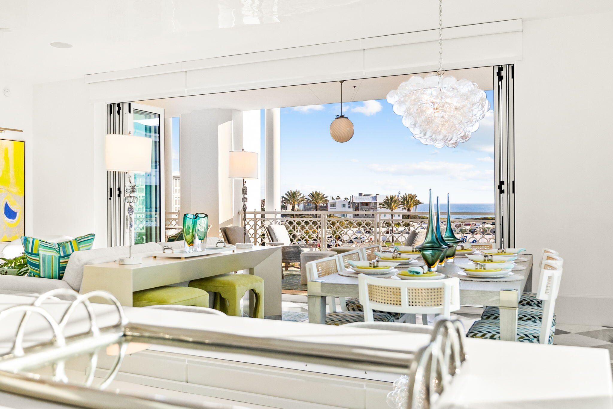 Welcome to an unparalleled opportunity to own a luxurious retreat in the prestigious Della building at Alys Beach. This stunning 1,690 sq. ft. condo, situated on the coveted third floor of the west side, offers not only breathtaking views of the amphitheater and the Gulf of Mexico but also an exquisite lifestyle defined by elegance and comfort. Step inside to discover a meticulously designed interior featuring two spacious bedrooms and two elegantly appointed bathrooms, where contemporary style meets functionality. The floor-to-ceiling glass windows invite an abundance of natural light, creating a warm and inviting ambiance throughout the living spaces. The expansive balcony, extending over 600 sq. ft., serves as an ideal setting for entertaining guests or enjoying serene moments while.. taking in the picturesque surroundings. With a permanent gulf view framed by the plaza at the Beach Club, this condo ensures that every day feels like a vacation. This residence has been thoughtfully enhanced with over $100,000 in upgrades, showcasing the finest materials and finishes. The elegant Venetian plaster graces the common areas, while the CaesarStone Ocean Foam countertops exude sophistication. Reclaimed Spanish marble and European Oak flooring provide a timeless elegance, complemented by slab-style cabinets that offer ample storage for all your needs. The luxurious bathrooms, adorned with statuary and dark blue De Savoie marble finishes, elevate your daily routines to a spa-like experience. Culinary enthusiasts will appreciate the top-of-the-line Wolf and Subzero stainless steel appliances, ensuring that every meal is prepared with precision and style. Additionally, electronic shades in all rooms provide convenience and privacy, enhancing the overall living experience. Located just a leisurely stroll from the renowned Caliza pool and the Beach Club, this condo not only embodies luxury but also embraces a vibrant coastal lifestyle filled with sun, sand, and community activities. Fully furnished with a refined South Florida motif, this unit stands apart, offering a burst of color and character that enhances the charm of Alys Beach. Don't miss this extraordinary chance to own a piece of paradise in one of Alys Beach's most sought-after locations. Schedule your viewing today and immerse yourself in the perfect blend of luxury, comfort, and coastal allure!