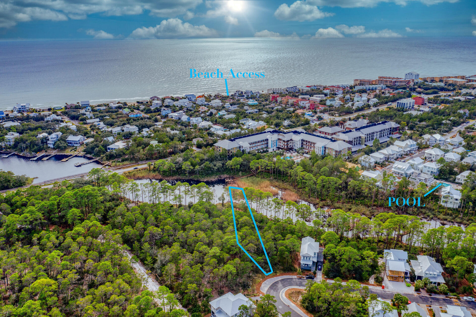 Fantastic lot in gated neighborhood ready for you to build that perfect home. The lot is almost an acre with plenty of room to build a house with lake views. The neighborhood features a community pool and deeded beach access.