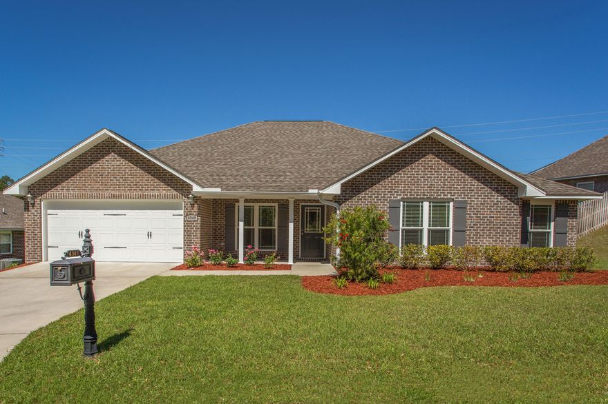 IMMACULATE all-brick home in south Crestview's Kaitlyn's Preserve! Approx commutes to 7thSFG/Duke: 10mins, Eglin: 20mins, Hurlburt: 35mins! This 5 bed/3 bath, PLUS formal dining & bonus room home is LIKE NEW! Durable porcelain tile throughout the entry foyer, formal dining, kitchen, laundry room, & bathrooms. Kitchen has granite counters, custom cabinets & butcher-block island, breakfast bar w/pendant lights & stainless steel appliances! The split floor plan allows the master suite to be private! Master includes walk-in closet, & the bathroom has 2 sinks, garden tub, & walk-in shower w/river rock floor & tile walls. Don't miss the upstairs bonus room w/endless possibilities! Backyard is fully fenced & gutters above front porch & back patio! Security system w/doorbell camera. See today!