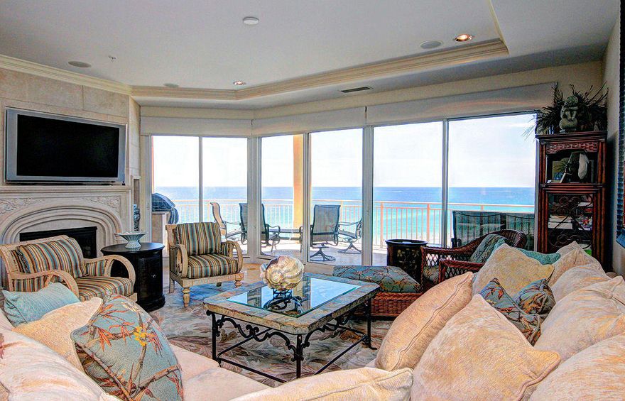 This gorgeous west end unit is being offered furnished! Standing 10 stories above sea level providing incredible sunsets and gorgeous views of the Gulf of Mexico along the sugar white sands of South Walton. This 4BR / 4BA Villa boasts 2,870 sq. ft. of living space and is absolutely gorgeous and is superbly maintained! Loaded with upgrades from the beautiful private foyer, fireplace with custom mantle, seamless glass showers, recessed can lighting throughout, custom light fixtures, custom window treatments, in home stereo system with ceiling mount speakers, trayed and coffered ceilings in the bedrooms, flat screen TV's in living area and bedroom, A premium stainless steel appliance package which includes: