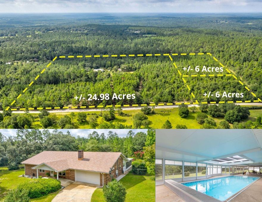 Accepting Backup Offers! Whole +/-36.98 acres offered at $475k.Amazing all brick country charmer pool home on +/-24.98 acres!!!  The main house offers 3 bedrooms/2 full and 2 half bathrooms. NEW LVP flooring in living room, kitchen, dining room, office and hallway. NEW carpet in bedrooms. Massive kitchen with miles of cabinets and counter space. Newer appliances include double oven, SBS refrigerator, dishwasher, & microwave. Enjoy the large open living room with all brick wood burning fireplace, formal dining room with brick accent wall, HUGE indoor laundry room with front load washer and dryer, beautiful home office with built in desk and book shelves. Large MB room with crown molding, built-in shelving, & WIC. M bath with large vanity, walk in shower, and lots of cabinets.