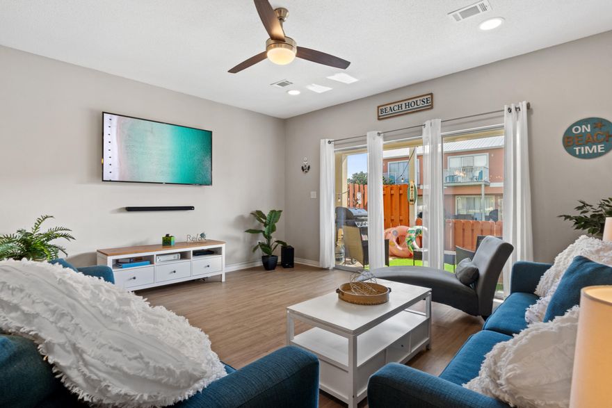 Located at 450 S Geronimo St, Unit 103, this exceptional townhome offers the ultimate combination of coastal charm, investment potential, and modern convenience. Just a short walk from the neighborhood pool and public beach access, it's perfect for Airbnb investors, second-home seekers, or those looking to embrace the vibrant Miramar Beach lifestyle.The interior boasts an open-concept design with tile flooring, natural light-filled spaces, and a well-appointed kitchen featuring granite countertops, stainless steel appliances, and a breakfast bar. The spacious living and dining areas flow effortlessly, making it an inviting retreat for relaxation or hosting guests.Outside, enjoy a private patio space ideal for soaking in the Florida sun or dining al fresco. The unattached garage