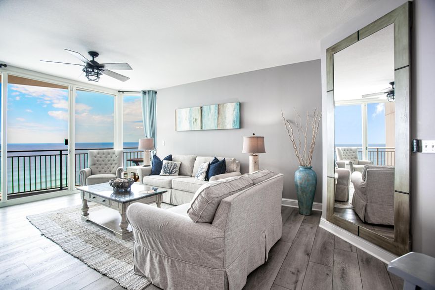 Breathtakingly Beautiful with Unobstructed and Priceless views! AQUA 1611 Penthouse Model Floor Plan is one of the highest in demand across the Gulf Coast! Primary King Suite has direct access to the large wrap-around balcony with the most spectacular views of the Sparkling Blue-Green Ocean on the Emerald Coastline, King Guest Suite has direct access to a private balcony overlooking Pier Park, Bunk Room Area is like having a 3rd bedroom and the living area has a Queen fold out sleeper! New AC UNIT OCT 2021 Panoramic views throughout with 2 (Two) balconies, spectacular sunsets and excellent rental income potentially averaging between 60K and 80K! Updated and positioned in the market with 5 years of Successful momentum, AQUA 1611 is market strong and in position to drive the highest ROI!