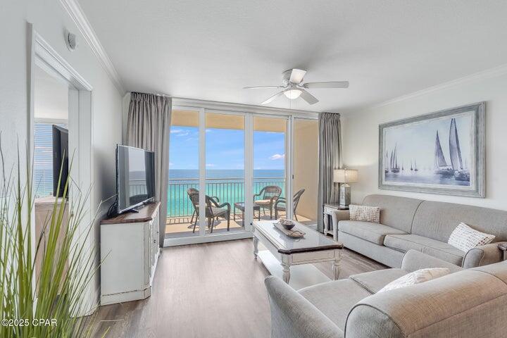 Welcome to Paradise! Stunning Gulf-Front Condo at Emerald Beach Resort! Experience direct Gulf-front living at its finest. This beautifully Furnished ''Aruba'' plan offers 2-bedroom/2-bath and extra bunkbed area in an ultra-spacious floorplan. Situated in one of the newest and most sought-after developments in Panama City Beach, this condo offers an exceptional opportunity to own a luxury beach retreat with breathtaking views. At 1299 sq.ft., this condo is designed to maximize space and comfort. The open-concept living area seamlessly blends the kitchen, living room, and dining area, all with sweeping Gulf views.