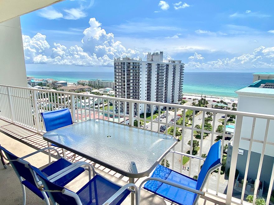 When it's space and great views you want, look no further; Prime 14th fl corner preferred West end condo offers spectacular sunsets! Miramar Beach prime location- Gulf beaches, Seascape Golf, dining and entertainment all nearby. Split plan-Gulffront Master Br w/lg. ensuite bath and S balcony access; W facing Br w/private balcony; Huge LR picture window; 2 sets of floor to ceiling glass sliding doors for max view corridors down the beach & the entire city of Destin westward. Equipped kitchen w/granite counters, hall w/dryer closet; owners closet; Q,2T,K,sofabed; Great rental income potential. Tons of resort amenities including boardwalk, beach, Seascape golf, fitness, Cabana Cafe dining on site, area dining, outlet shopping, 2 pools and much more. Pick your own flooring w/seller allowance!