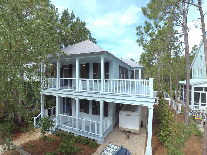 Complete renovation by one of 30A's most exclusive builders! This home is like new, including the addition of a large pool. Property backs up to green space so enjoys lots of privacy. Be at Publix in minutes, and to the beach club and other Watercolor amenities easily on your bike or golf cart. Newly refinished pine flooring, lots of built ins, pecky cypress accent ceiling, amazing tile from Q Tile, exterior painted,new pavers and landscaping. One bedroom downstairs, with open concept kitchen, living and dining with french doors across the back of the home opening to a large porch overlooking the pool. Master, two additional bedrooms and hallway bunks upstairs with wraparound porch. This one has great potential for rental or primary or second home-don't miss it!
