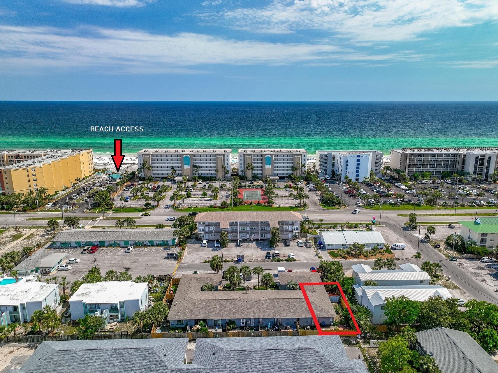 RENOVATED 2 BR W/GIANT, PRIVATE YARD & LOW HOA JUST 1 BLOCK TO BEACH ACCESS! Forget about elevators & crowded high rise condos, live the relaxed beach lifestyle you've always dreamed of AND have your own large, private backyard sanctuary. Start your day with a long walk along the emerald waters of the Gulf of Mexico followed by a fun beach day & then finish the day dining al fresco entertaining friends in your private, backyard oasis. Offering a relaxed setting w/just 11 single-story units in the complex, this 2 BR, furnished unit would make a great primary, 2nd home and/or vacation rental. LOW $300/month HOA covers exterior insurance, maintenance, roof, water & sewer. 5 yr roof, 4 yr HWH & 7 yr HVAC provide peace of mind. Beautiful new quartz counters & freshly painted cabinets interior walls & trim provide a fresh look. The GIANT, 300SF MASTER could easily be converted to add an add'l bedroom or living area. Other features include laundry area & 2 assigned parking spots. Located less than a block to Blue Dolphin public beach access in the heart of Okaloosa Island, the sugar white beach, shopping & great restaurants are close by.
