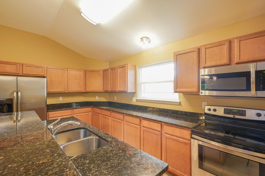 REO-This home has a great open kitchen, dining and living area with a huge Master Bedroom! Great for entertaining, and the split floor plan on this 4 bedroom house makes it great for living. The master has trey ceilings along with a large walk-in closet, shower, separate tub, private water closet, and a double vanity sink. The additional bedrooms are large with lots of closet space and share a large full bath. The house also comes with insulated windows, hurricane coverings, lawn pump, and a freezer receptacle.