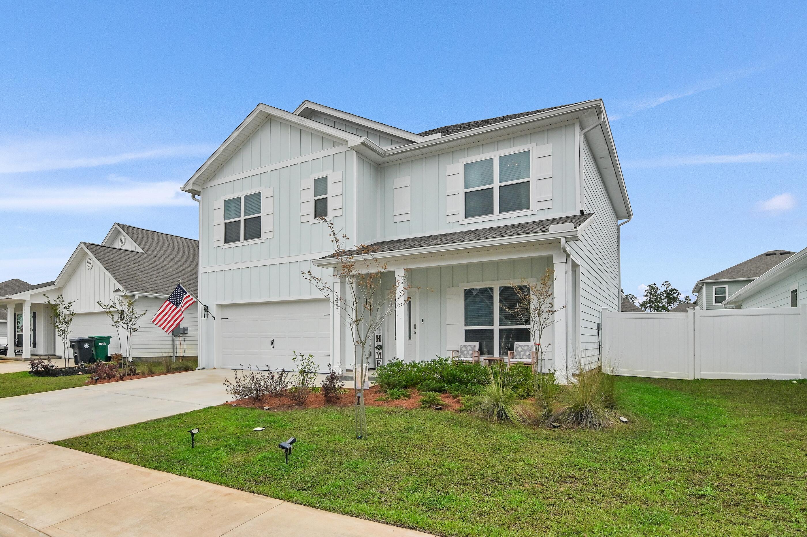 Impeccably kept and move-in ready, this 5-bedroom, 3-bath + Office and loft space in Walton's Landing offers ideal primary or vacation living just 10 minutes from the white sandy beaches of 30A! Built in 2023, it features a main-floor guest room, office/den with double doors, and an upgraded kitchen with quartz counters, stainless appliances, and a sleek backsplash. The covered porch opens to a Trex deck with a sunshade--perfect for outdoor entertaining. Upstairs boasts a spacious loft, luxurious primary suite with custom closet and garden tub, plus 3 additional bedrooms. Enjoy community amenities including a pool. Short-term rentals allowed. Just 5 minutes to the bay boat launch, shopping, and dining!
Additional upgrades include epoxy flooring in the garage, a split pack air conditioning unit in the garage for heat and cool, cabinets in the laundry room, and a playground that will convey with the home.
Location is everything! Walton's Landing is less than 4 miles from public beach access along Scenic 30A and just 7 miles from Grand Boulevard's upscale shopping and dining, grocery stores, and Sacred Heart Hospital.
Don't miss this incredible opportunity to own a nearly new home Schedule your showing today!