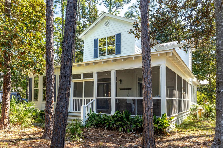 Nestled on a spacious lot in the heart of Seagrove Beach within the charming Grove by the Sea community, this delightful 3-bedroom, 2.5-bathroom home offers a serene coastal retreat. With only one other home currently available in this sought-after neighborhood, located just one mile east of Seaside, this property stands out for its prime location. Enjoy the convenience of being steps away from one of the community's two pools and a short 0.25-mile to a generous public beach access point. This particular access does not provide parking, ensuring the beaches remain tranquil & uncrowded.Offered fully furnished, this home includes a 6-seater golf cart for your convenience. The large screened is expansive with 440 square foot wrap around porch offering ample space for outdoor enjoyment. The sounds of waves crashing can be heard in the quiet evensing on the porch. Inside, the open kitchen and dining area provide an inviting space for entertaining, featuring a large kitchen island and plenty of seating for gatherings after a day at the beach. The first floor features a large primary bedroom with access to the porch as well as as spacious updated bathroom. This bathroom has shower as well as separate tub.  The upstairs features 2 large guest bedrooms with full size jack and jill bathroom connecting the two rooms. The bunk room can sleep 5 while the other room offers a king sized bed.  

The property's expansive lot offers potential for further enhancements, such as a garage, small carriage house, or pool on the north side. This has not been approved by county or HOA and would need full approval from ARB and county. 

Grove by the Sea is ideally situated just north of 30A, a mere mile from Seaside and 1.5 miles from Watercolor, with less than a 0.25-mile distance to the beach. The neighborhood is popular for short-term rentals and boasts a mix of full-time residents and second-home owners. Residents enjoy access to two pools, a tennis court, and tree-lined streets that truly embody the essence of a "Grove by the Sea."