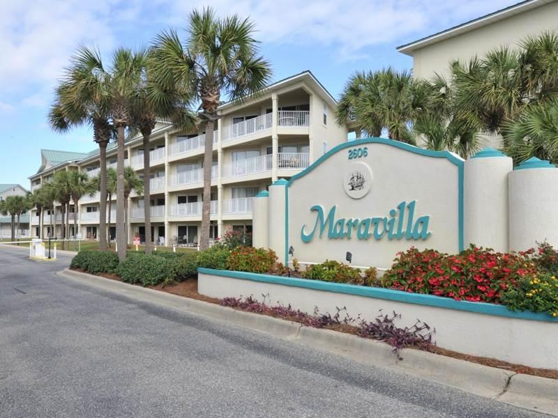 Great two bedroom, two bath ground floor end-unit condo in the popular gated community of Maravilla. Unit boast vinyl tile floors in living areas with carpet in the bedrooms and is nicely furnished. From your patio you can see the beautiful waters of the Gulf of Mexico and is only steps away from the private beach access. Maravilla is one of the most popular family & pet-friendly communities along Scenic Gulf Drive. Amenities include: private beach access with 2.5 acres of white sand & beautiful turquoise water; 33 acres of land for biking, jogging, & walking; two pools & a hot tub; tennis courts; shuffle board, basketball, fitness room, and a clubhouse. Great family property for second home or investment unit! All dimensions to be verified by buyer.