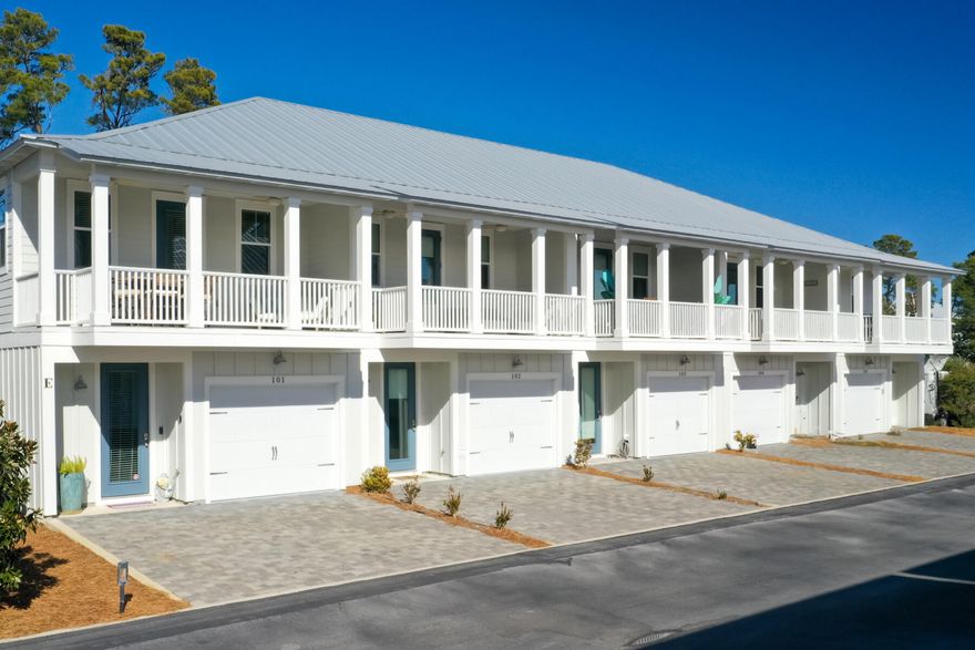 ''Crew Rest'' is a stunning beach townhome on 30A, just 2 miles east of Seaside near the Eastern Lake public beach access. This property, one of 26 units in building ''E'', comes fully furnished and ready for immediate occupancy or rental. Just bring your toothbrush!Upon entering, you're welcomed by a charming coastal-themed foyer leading to a custom hallway bunk nook. Two additional bedrooms are straight ahead: one with custom-built twin XL bunks with an extra trundle, and another with a king-size bed with direct access to an inviting outdoor patio, perfect for barbecuing and relaxing by the fire pit.The first floor also includes a washer/dryer and access to a one-car garage, which INCLUDES A GOLF CART THAT STAYS WITH THE HOME!  ***GOLF CART IS INCLUDED WITH THIS SALE*** Upstairs, the open-concept living, dining, and kitchen area leads out to a balcony where you can unwind with a cocktail. The community pool is just across the street, and the beach is a short golf cart ride away, making beach outings effortless.
The kitchen is fully equipped for both vacation rentals and second-home use, with almost every light fixture and ceiling fan upgraded. The decor is carefully chosen for maximum comfort and enjoyment.
The master suite, located on the second floor next to a powder room, features a king-size bed with a spacious master bath with quartz countertops. 
Centrally located on 30A, "Crew Rest" ensures that culinary delights like oysters at Shunk Gulley or blackened grouper at the Red Bar are just minutes away. Whether you're dining at Bud and Alley's for their renowned crab cakes or strolling to the Steam Boat Bar and Grill, you can savor the local flavor without spending your time in transit. Many other local attractions are within a short walk or a mere 2-minute golf cart ride.
Explore further by taking a local boat out to sea, where you can share the magic of spotting dolphins, sea turtles, and flying fish with your loved ones, creating unforgettable memories.
"Crew Rest" is sold fully furnished; however, linens, towels, and bikes are managed by the rental company and will only convey if the buyer continues with their rental program. Please note, all measurements are approximate, and buyers are advised to verify details they consider important.