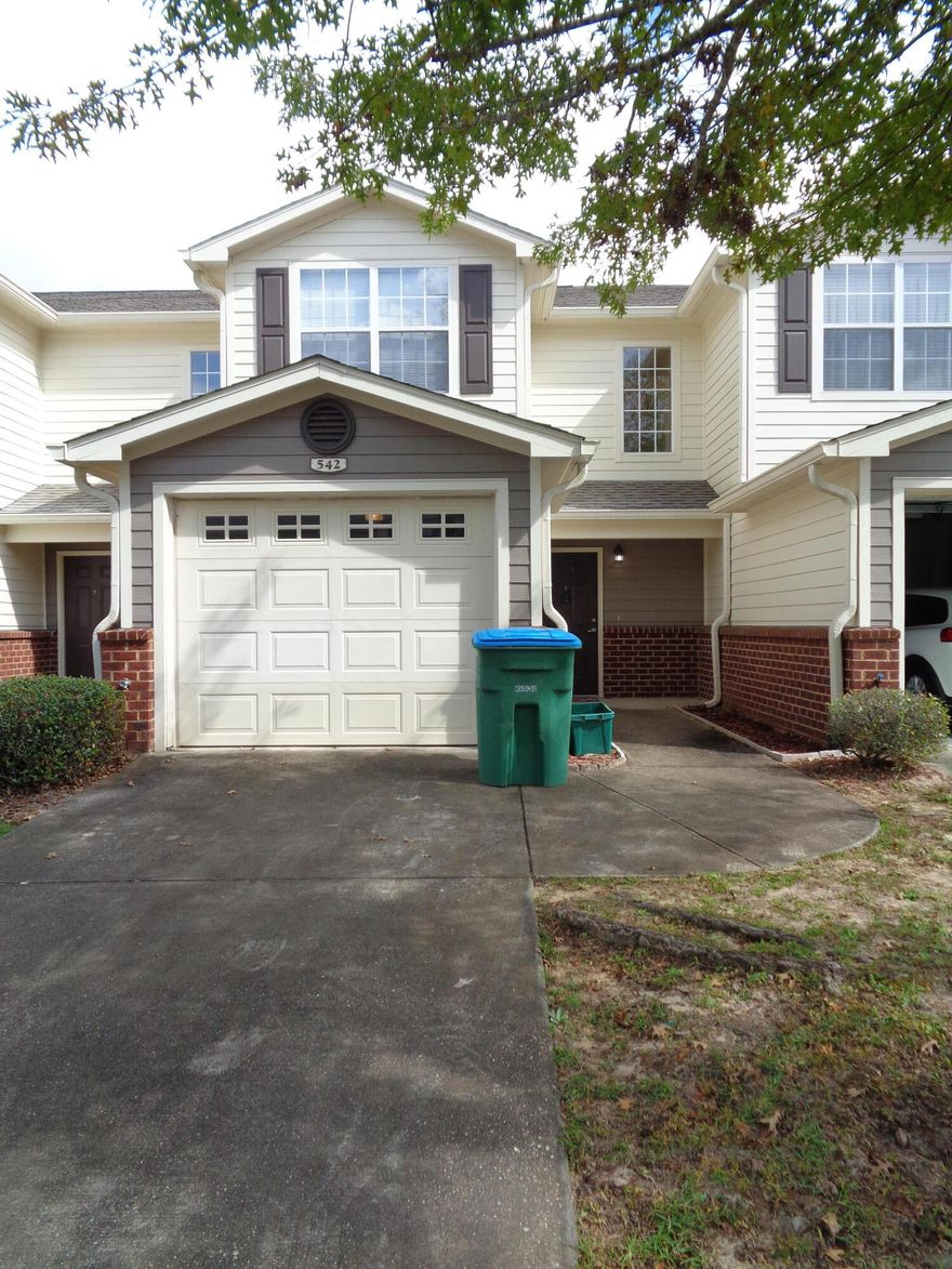 Located South of I10!  Within minutes of Duke, 7th Special Forces & Eglin, in Eagles Landing. 2 bedroom, 2.5 baths with a single car garage, under stairs storage. Lots of crown molding, ceiling fans in living and bedrooms. There are two masters with en-suite bathrooms. Both bedrooms have a walk in closet, back master has an additional smaller closet. Kitchen has flat top stove, microwave, refrigerator with ice maker, dishwasher & disposal.  Photos taken prior to current tenant moving in. Measurements are approximate, verify as needed.