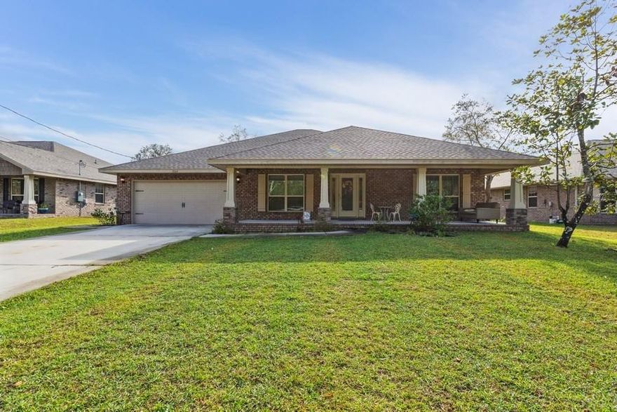 Premier Florida living! Enjoy the ease of a beautiful, move in ready, 5 bd / 3 ba, 2,685 sq ft, single story home built in 2018. Completely fenced in and all brick! This home welcomes you with an open floor plan that flows from initial entry way to the rest of the living spaces. The highlight of this home is its centerpiece high-end kitchen and sizeable living area. High, tray ceilings in the master suite that also boasts a walk-in closet, garden tub, and separate shower. Spacious backyard with patio area perfect for entertaining guests! Approximately 30 minutes drive to Hurlburt Field, Duke Field, Eglin AFB, and Pensacola NAS.
