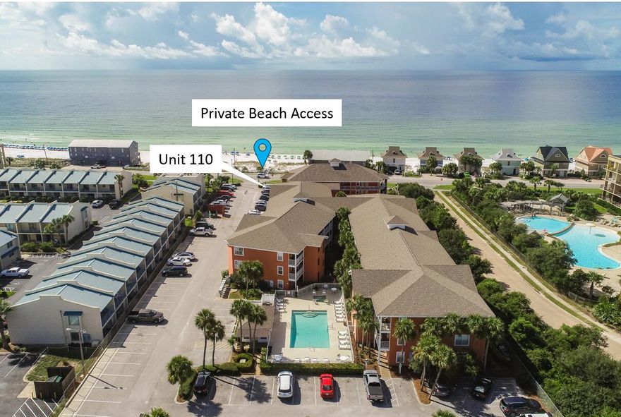 GREAT INCOME, GREAT LOCATION, GREAT PRICE! Over $30,000 in Gross Income. This FIRST-floor unit has a partial view of the beautiful Gulf Coast and door access to parking, makes loading and unloading a breeze that you and your guests will love. With 1 bed/1 bath (Sleeps 6), Short walk to the private/gated beach access makes this a high demand unit for vacation rentals. This conveniently located ground unit is not only in demand during peak season but also attracts snowbirds in the winter months. Take a step inside to find that it accommodates up to 6 guests with 2 bunks in the hall and a pull-out sofa making it more appealing to potential renters. Your future guests will also love the prime Miramar Beach/Destin location, walking distance to some of the area's most popular restaurants like; Pompano Joes, Kenny D's and Captain Dave's. The Association fees cover Water, Cable, Seasonal Security, and high-speed fiber Internet, which is an extra bonus. This Unit would be perfect for a first-time investor or an additional investment to add to your portfolio. Property Amenities: Private Beach and Private Beach Access, Dedicated Beach Vendor for Chairs and umbrella rentals, Heated Pool, Hot Tub/SPA, 3- BBQ Grills, Free parking, Club House, 1 Gig Wi-Fi that covers the entire property, Washer/Dryers, Boat and Camper parking available and much more.
