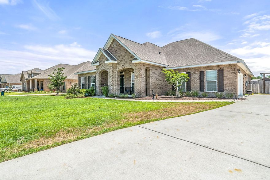 REDUCED FOR QUICK SALE! Motivated Seller. All brick, Tile Floors, Tile Master Shower and matching Granite in kitchen and all 3 full baths. Just over 30 minutes to Eglin AFB. Meticulously maintained 2 year old - move in ready - Home. This home is one story and features 5 bedrooms and 3 full baths with a bonus room and formal dining area. Master bedroom is 14x16 with single trey ceiling. Master bathroom has double Vanity, garden tub, tile walk in shower, linen closet and a LARGE walk in closet. Oversized Living room has double trey ceilings with crown molding. Community features a stunning pool, clubhouse with outdoor kitchen, fenced dog park, nature trail and Childrens park. Directly across the street from Riverside Elem and Shoal River Middle.