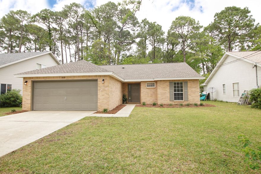 Lovely 3 bedroom , 2 bath home in central Niceville. This is a split bedroom floorplan with eat in kitchen, large living room , laundry and 2 car garage. The kitchen was remodeled in 2020 with new cabinets ( Birch marsh Cambridge café color) granite counters, tile backsplash, stainless steel sink  and stainless/black appliances to include: range , microwave, dishwasher and refrigerator. Also in 2020 new vinyl plank was installed in living areas and laundry, new carpet in master bedroom and new window blinds. Both the master bathroom and additional bathroom have tile floors, white cabinetry, manmade marble tops and steel tubs with manmade marble surrounds. The master bath also has his and hers closets, and built in accent shelves. All this and fresh paint! New carpets in additional bedrooms Fully fenced LARGE backyard with patio area . Roof replaced 2018. Kitchen remodel 2020. New vinyl plank floors 2020. Garbage disposal 2022. New paint 2022. New carpets in additional bedrooms 2022. New epoxy paint on garage floor 2022.