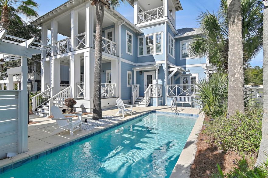 Prominently positioned to showcase stunning views of Eastern Lake and the turquoise-hued waters, the newly remodeled home at 431 Eastern Lake Road is a timeless masterpiece of elegance and coastal luxury with a modern flair. Originally constructed by Charles Christian and recently renovated by the Development Team at MLS, this expertly curated floor plan features modern accommodations, ample outdoor living space, and high-end finishes throughout, all while preserving the home's original character and charm. Upon arrival, the soothing sound of cascading water from the custom water feature, paired with waves crashing on the shore in the distance, provides an immediate sense of tranquility. Just inside, the welcoming foyer leads to a meticulously designed floor plan ideal for entertaining. The first-floor primary suite, bathed in natural light, includes a seating area and a covered porch. Its beautiful spa-like bath features a double vanity, custom tile, and a stunning walk-in wet room. Completing the first level are an additional guest bedroom with a private ensuite, a bunk room designed to accommodate six with a powder room, and a laundry area.

The heart of the home unfolds on the second floor, where a sophisticated living space is thoughtfully designed for relaxation and entertainment. Natural light, soaring vaulted ceilings, and warm wood tones infuse the area with coastal ambiance. The covered outdoor living area on this level, complete with new decking, is perfect for gatherings or quiet evenings outdoors. The newly refreshed culinary kitchen features custom cabinetry, gorgeous quartz countertops and backsplash, an extended island, and a professional-grade appliance package, making it ideal for hosting. A junior suite with stunning views of the pool and a private ensuite is also located on this floor.

Just upstairs, the crow's nest provides the perfect space to gather and admire the mesmerizing hues of the famed Emerald Coast sunsets while enjoying breathtaking views of the Gulf and Eastern Lake.

Extending the home's seamless indoor-outdoor living, the backyard oasis is bordered by lush vegetation and a six-foot privacy wall. Relax in the newly refinished saltwater heated pool, or take just a few steps to the Eastern Lake Public Beach Access, which boasts nearly 400 feet of public beach frontage across six pristine acres.

Nestled on the south side of Scenic Highway 30A, the sought-after area of Eastern Lake offers close proximity to both beach and lake access, as well as a short distance to Greenway Park and the "new town center," featuring Wild Olives, Canopy Road Breakfast Cafe, Turbo Coffee, Local Cantina, Pecan Jacks, Jonah Allen Art Gallery, local boutiques, and State Forest access.

With impressive rental potential - annual revenue projections exceeding $150,000 - and its fully furnished, turnkey configuration, 431 Eastern Lake Road is a compelling opportunity for investors and second or full-time residents alike. Schedule a private viewing today and start living the coastal lifestyle you deserve.