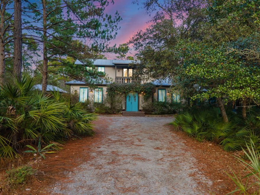 No HOA dues!! Bringing a little New Orleans vibe to the coast of 30A. Nestled on the west end of Scenic Highway 30A, this property offers a serene coastal retreat just steps away from the gorgeous beaches, Oyster Lake and Gulf Place. This custom-built home has 3 bedrooms (situated for 4) and 3 baths and is situated on a 0.38-acre lot, providing ample privacy with lush native Floridian landscaping. There is also a screened room, deck, courtyard in the center - easily accessed from 3 rooms, an office and a sitting room off of the primary suite. Two bedrooms and two bathrooms on the main floor. 2 pergola's, Bermuda shutters, 2 expansive open patios, lanai, and covered carport. Add a pool! Golf cart is 2024 (under Warranty still). Recent Bank Appraisal completed for 1.3M in '25.