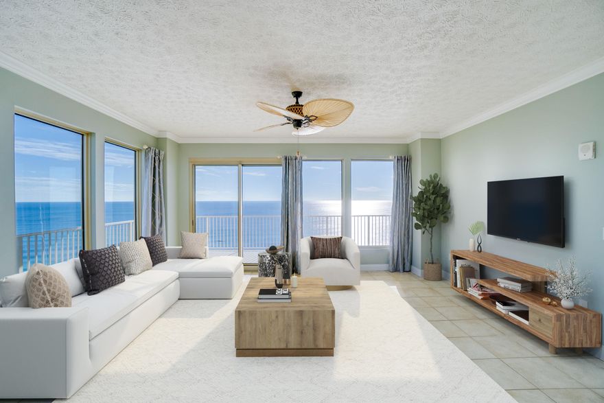 The Best 3 Bedroom Corner Unit In Panama City Beach with Wrap-around Balcony. This Condo Features an Open Layout Kitchen with Huge Island and Panoramic Ocean Views. Ocean Front Master Suite with Private Balcony Entrance. Walk-in Closet. Double Vanity Bathroom. Also Featuring Two Guest Suites with Private Balcony Access. Floor to Ceiling Windows Throughout The Living Space & Kitchen. This Condo Is Dream For Entertaining Family Vacations. Fantastic Investment For Vacation Rental. Very Private Condominium. Gated Access For Entry. Private Beach Access. Security on Site. Virtual Staging Was Completed For This Listing.