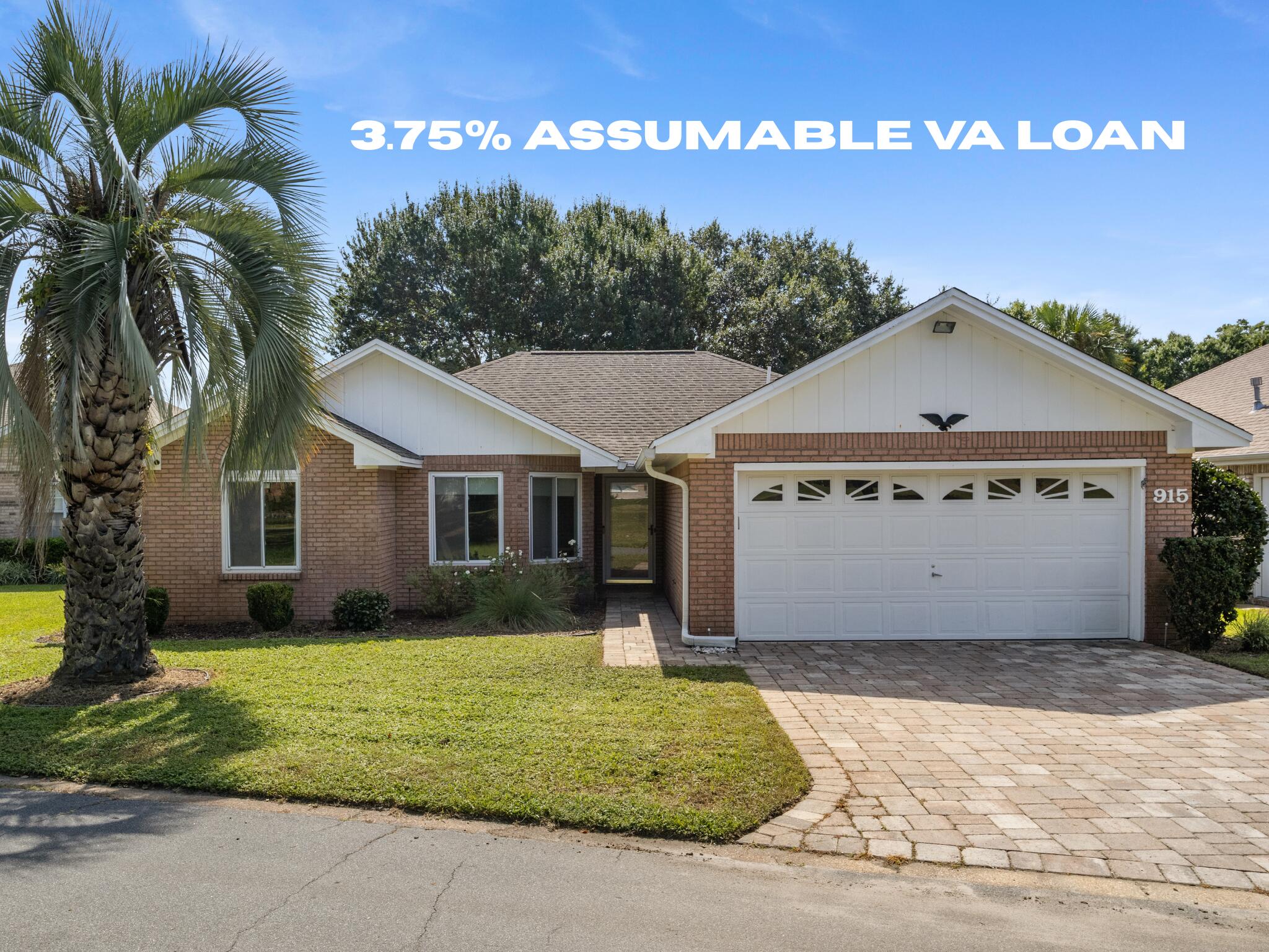 Located in the charming gated Shalimar Pointe golf course community, this single-level brick home offers practical updates and a functional layout. Recent improvements include new interior paint, carpet, updated kitchen lighting and hardware, and renovated bathrooms. The primary suite features two closets and access to the heated/cooled Florida room. Additional highlights include cathedral ceilings, bay window dining area, epoxy garage floor, generous natural light, sprinkler system, gutters, and paver driveway. Situated between the 3rd + 9th holes and in Flood Zone X (no flood ins required), this home also offers an assumable 3.75% VA loan to a qualified VA buyer. Convenient to military bases, golf, and the beaches of the Emerald Coast. Video tour available upon request. Welcome home!