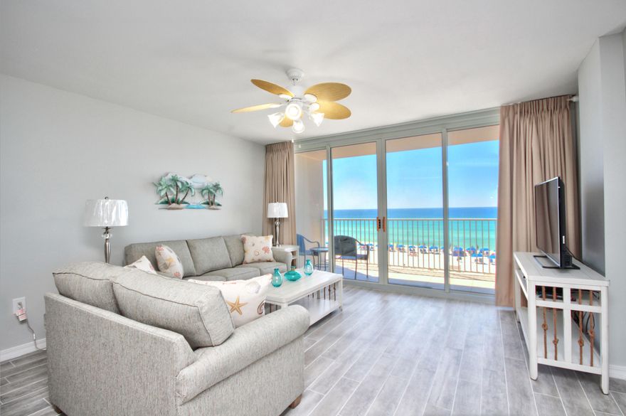 Completely furnished & remodeled Gulf front unit with unobstructed view of the Gulf of Mexico. This condo is rental ready/move-in ready! Updates include: New stainless steel appliances, new paint and flooring throughout, ceiling to floor drapes in living room/bedrooms, new light fixtures in kitchen/ bathrooms/owner's closet; stainless steel kitchen faucet, new hardware on all kitchen cabinets/both pantries/owners closet; new dining room set and two barstools; new living room furniture and 50'' television; new mattress/box springs in both bedrooms with new bedding ensembles; side chairs and lamps in both bedrooms; new toilet in master; shelving in master closet, new shower and fixtures in master; and so much more. Schedule a showing today. Beach service is included with all rentals.