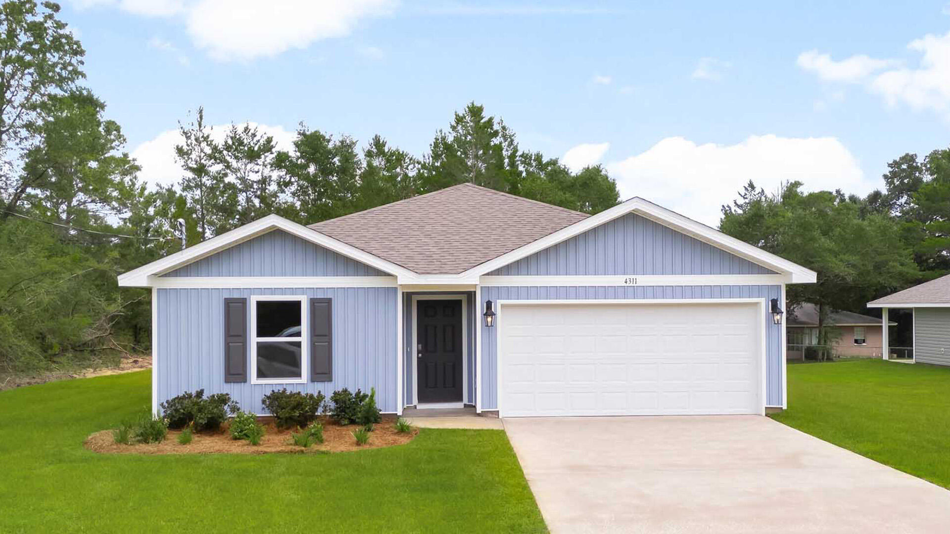 Welcome to 143 Dockside Road at Phase III of Magnolia at The Bluffs in Freeport Florida. This home has 4-bedrooms and 2-bathrooms. As you enter this home you find a wide foyer with EVP flooring.There are two bedrooms off the front hall and a third bedroom, ideal for a home office or flex space, is located on the adjacent hall where you will also find the laundry area and access to the two-car garage. Passing the fourth bedroom you will enter the open concept living area that serves as the heart of the home. From the dining area, step out to the back patio, where you can enjoy the serene surroundings of this growing community. The kitchen stands out with white cabinetry, a center island, granite countertops and an appliance package that includes a stove, microwave and dishwasher. The adjoining dining area is perfectly positioned for casual meals or entertaining, while the living room is bright and inviting with views of the backyard. Just off the living area is the spacious primary bedroom with an ensuite bathroom that has dual sink vanity, large shower, and closet designed for optimal storage as well as a linen storage area.
The exterior of this home will feature vinyl siding and a landscaped front flower bed at the entry of the home. An added feature of this home is the Home is Connected?? Smart Home package. For more information on the Freeport floor plan, contact a D.R. Horton Sales Representative today.