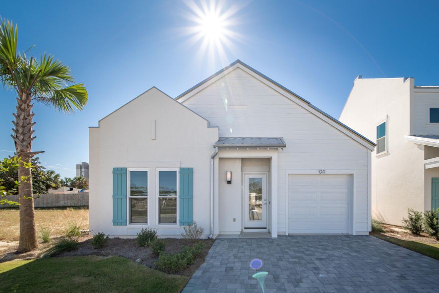 Welcome to Shorewalk! These beautiful West Indies style homes are just a short stroll or golf cart ride to the beach. This community will only have 21 of these brand-new beach cottages, so don't miss your opportunity to own in a unique neighborhood! This wonderful one story MOVE IN READY Palmetto floor plan has 3 bedrooms, 2 baths, an open living concept, upgraded quartz counter tops, high end cabinets, lots of natural light, luxury vinyl plank floors. Build includes Hurricane Impact Windows and Doors 2x6 exterior walls and a hurricane rod and anchor system. Has a great golf cart garage that will also fit your beach gear. Yard work is included with HOA fees. This will be a gated community and have a wonderful pool. Short term rentals are allowed. Map is incorrect on some sites, please call