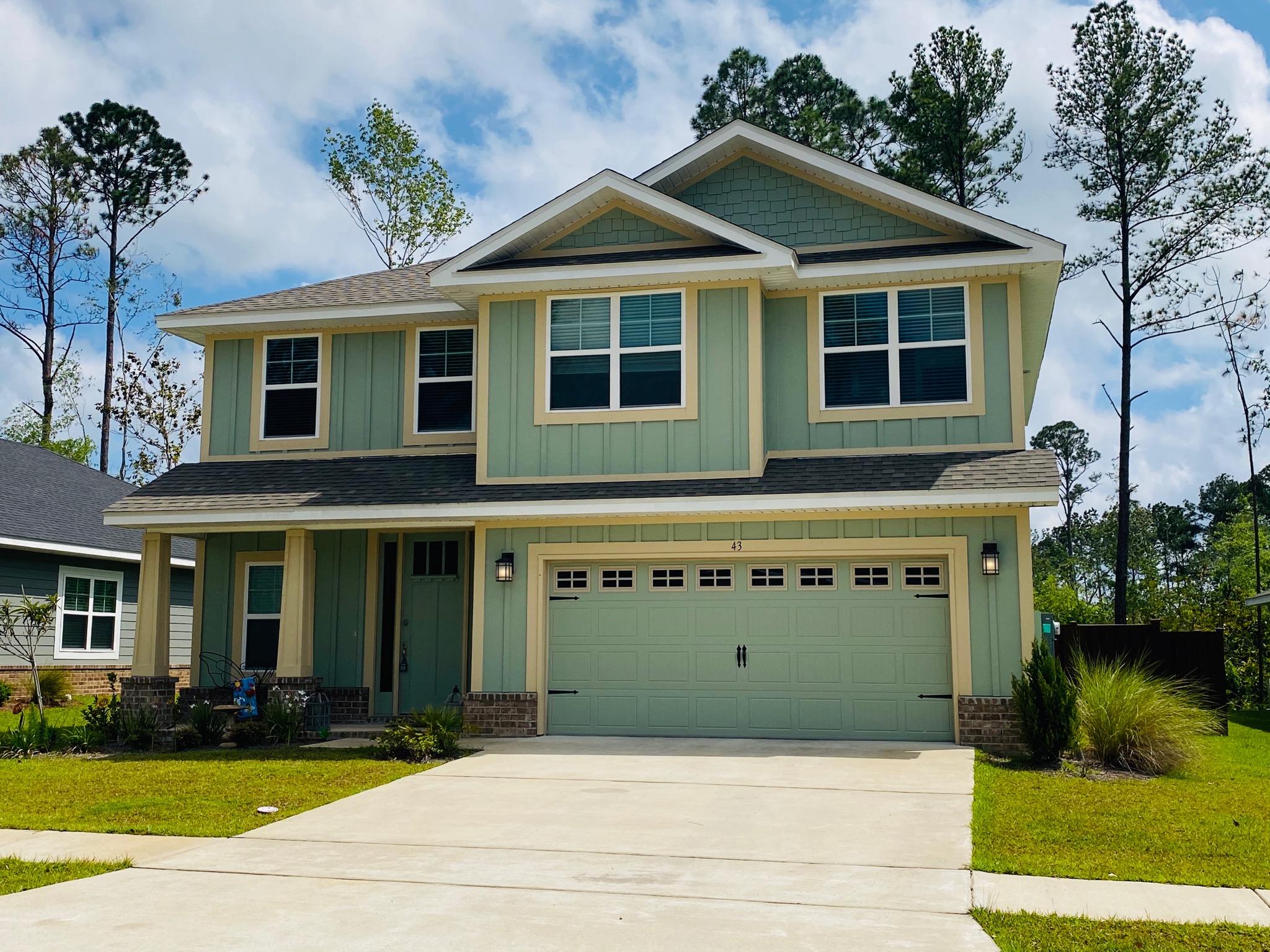 Charming two-story home in the new community of Lafayette Creek Landing. Conveniently located within 15 minutes of the beautiful beaches of South Walton on 30A and in close proximity to shopping/restaurants in Freeport, this home is on one of the best exterior lots with a large, fenced yard. This home features 4 bedrooms, 3 full bathrooms, 2162 sq ft, 2 separate living areas, large kitchen with white cabinets, granite countertops in kitchen and bathrooms, stainless steel appliances, luxury vinyl plank Core-Tec waterproof flooring, and a 2 car garage. A spacious master bedroom adjoining a master bathroom with garden tub, separate shower, and large walk-in closet. Included in the HOA Fees is a new clubhouse, pool, and exercise room. This home will not last long! Don't miss out!