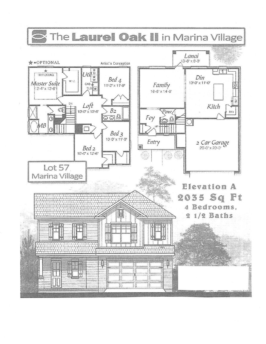 Marina Village is a private, quiet, bayou- coastal community with a pool, playground, and stocked ponds for catch and release fishing only. Marina Village has direct access to Lagrange Bayou via the Freeport Marina, which is the only full service marina in our area! The Laurel Oak II two-story floor plan has 2035 sq.ft. with 4 bedrooms and 2.5 baths. Brick exterior, low e-vinyl windows, covered entry, rear covered lanai, 2 car garage, and landscaping package with automatic sprinkler system are just some of the exterior finishes on the home. Interior finishes include 9 ft ceilings, laminate, tile, and carpet floor coverings, brushed nickel fixtures, double vanity in the master bath, granite counter tops, as well as upgrades to include 8 ft interior doors, crown molding and cased windows in