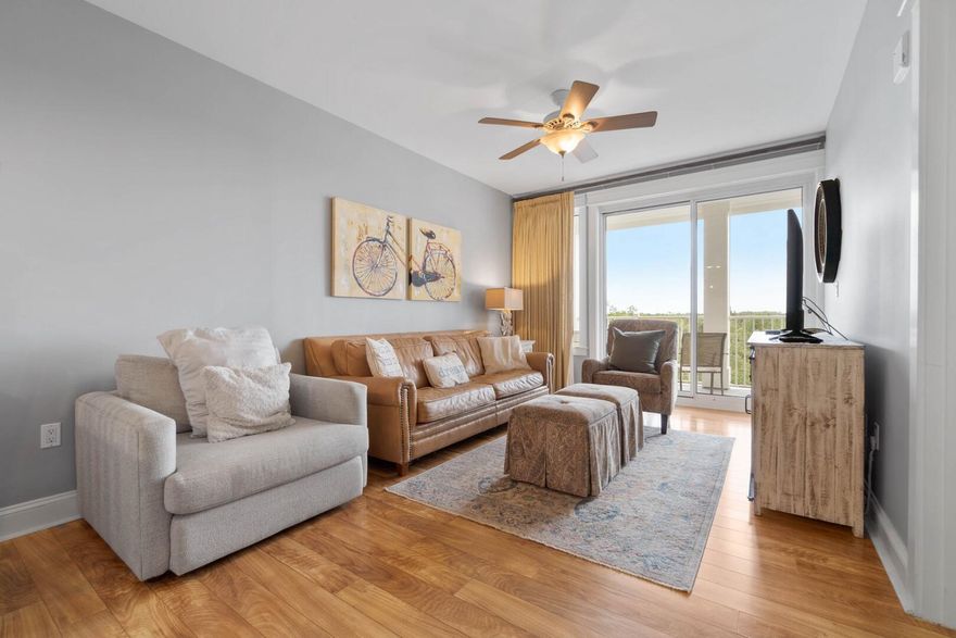 This cozy 1-bedroom apartment features a luxurious king-sized bed and a convenient sleeper sofa in the living room. Enjoy a spacious open layout, complete with a fully equipped kitchen boasting an oven, stove, microwave, dishwasher, and fridge. The bathroom offers a generously sized tub/shower combination, while the balcony provides tranquil views of the surroundings. Plus, you'll have access to a washer and dryer right in the unit.Experience the full array of resort amenities, including a stunning swimming pool and hot tub complex, as well as a comprehensive fitness facility located at the Grand. Explore nearby dining, entertainment, and shopping options at the Wharf, all within walking distance.
