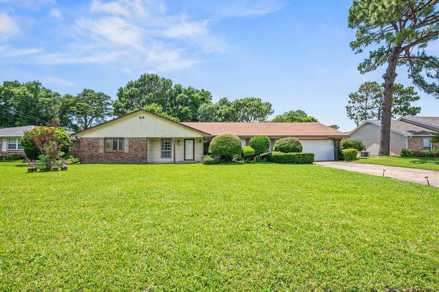 Spacious 4-Bedroom Home with Large Fenced Yard in Lake Lorraine, Shalimar. This one includes a little extra land in the back yard extending to 12th Ave. Come see this 4-bedroom, 2-bathroom home with over 2,000 SF of living space in the desirable Lake Lorraine neighborhood of Shalimar, FL. Situated on a large, flat, fully fenced lot, the backyard offers plenty of room for outdoor living, pets, or a future pool. Inside, you'll find a spacious living and dining area perfect for entertaining, a cozy family room with a fireplace, a dedicated office space, laundry room, and a 2-car garage. Located just 4 miles from Eglin AFB and 5 miles to Destin-Fort Walton Beach Airport, this 1974-built home is full of potential and ready for your updates.Buyer to confirm all measurements and details.