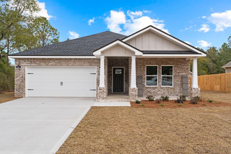 JUST UNDER 1400 SF - This new home will be ready late April/Early May. Seller will contribute up to $10,000 towards closing costs and/or prepaids and/or rate buy down (restrictions apply). Covered front and rear porches for relaxing, inviting foyer leads you to family room which overlooks the kitchen/dining area. Plenty of dining options from the bar seating at the work island to the dining space which opens to covered rear porch. Kitchen has stainless steel appliances, white shaker cabinets, corner pantry and quartz or granite countertops. Luxury Vinyl Plank in all common areas, carpet in bedrooms, recessed lighting and ceiling fans throughout. Photos of similar completed home (colors/elevation will vary).