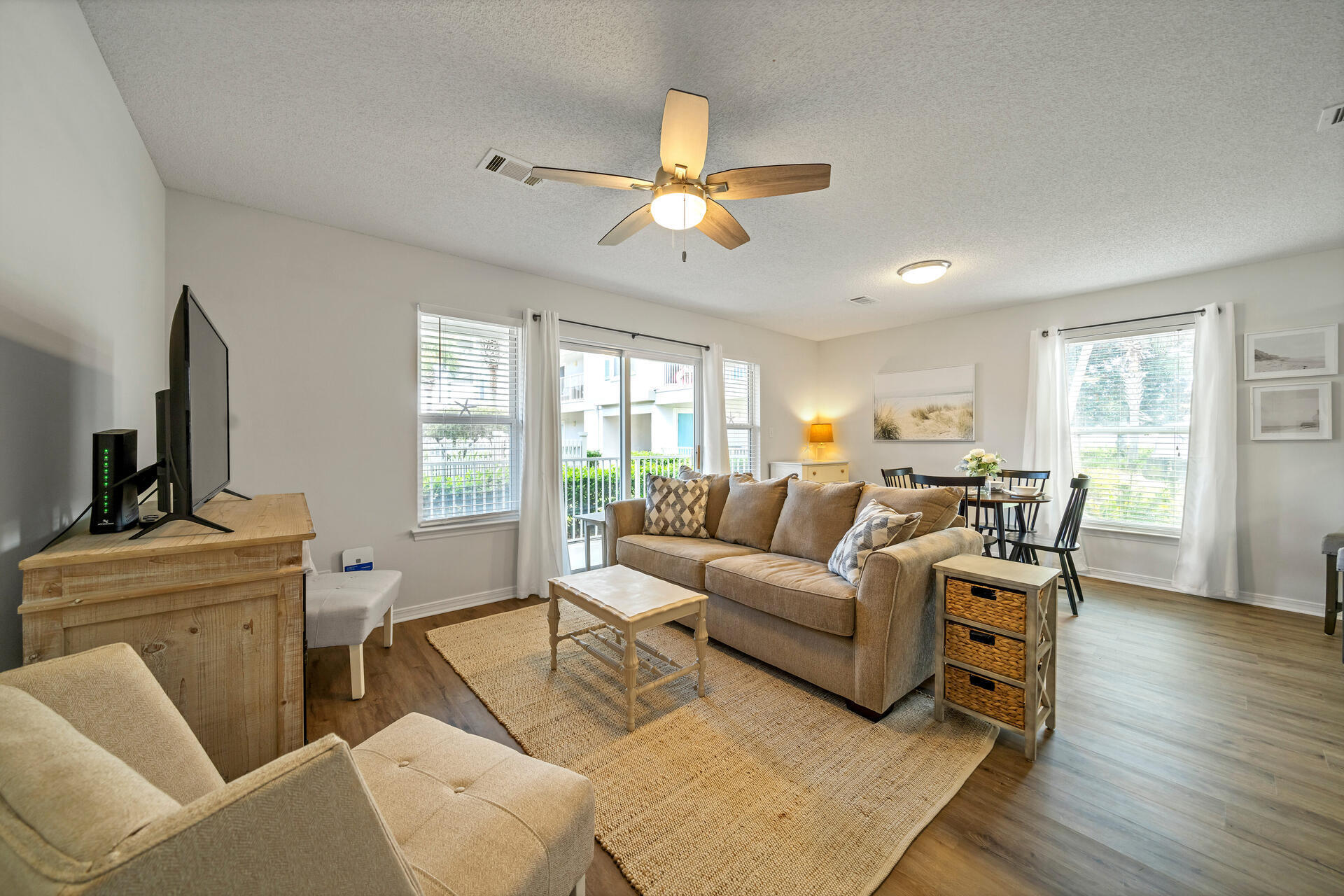 This updated one bedroom is a short distance to 30A and One Seagrove Beach Access.  With only 25 units, Rollin Tide is a quaint and quiet place to relax after a fun day on 30A or the beach.  The pool is right out your door.   There is custom made bunk beds for extra sleeping.  Luxury vinyl plank flooring was installed in Aug. 2022.  The appliances except the washer and dryer were replaced in 2019.  New water heater was installed in 2021.