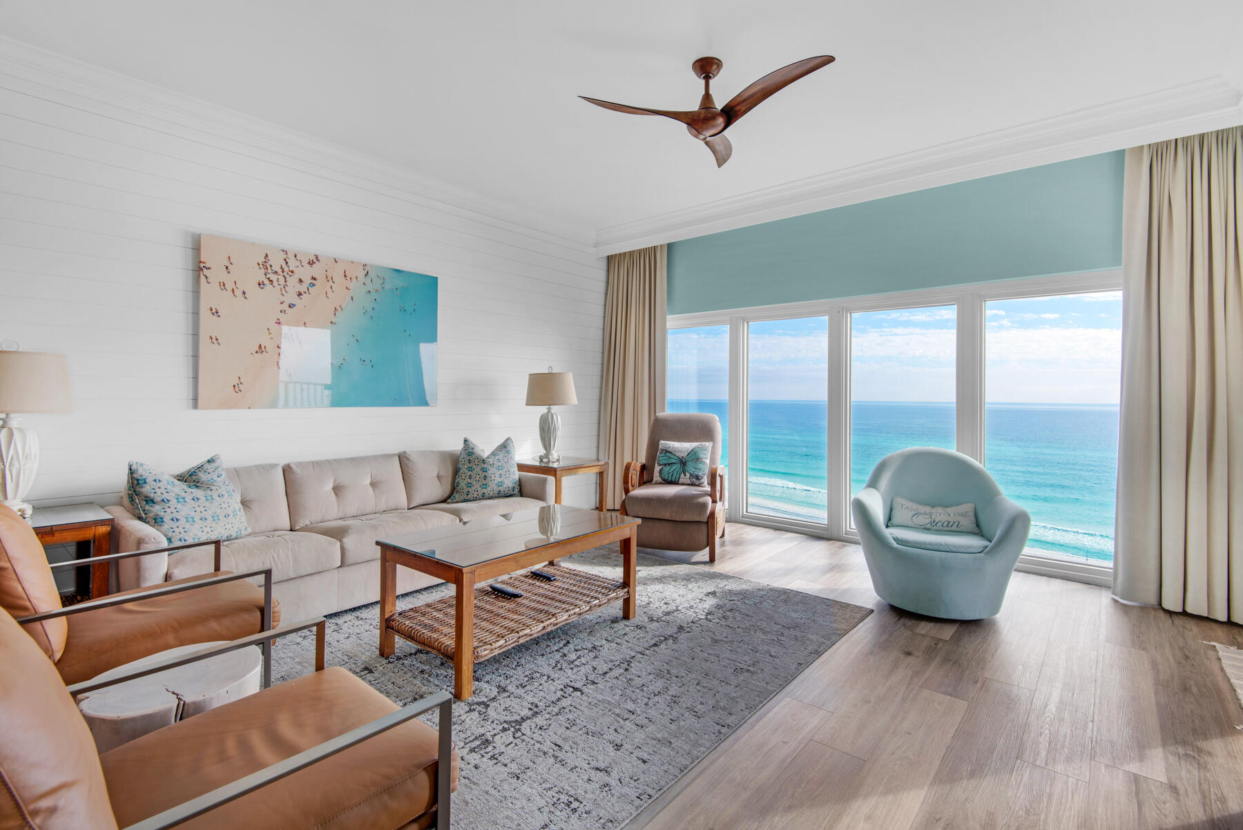 Come see this beautiful turn key gulf front condo at Tops'l Beach Manor!! This unit has been completely renovated! Amazing views from the living room, primary bedroom and balcony. The kitchen has been updated with new cabinets, stainless steel appliances, countertops and backsplash. LVP flooring throughout. Beautiful shiplap accent wall in the living room. Bathrooms have custom vanities with quartz countertops and tiled walk in showers. Beach manor amenities include pool, spa, hot tub, updated lobby and boardwalk with restaurant. Sold fully furnished. This is an income producing vacation rental.