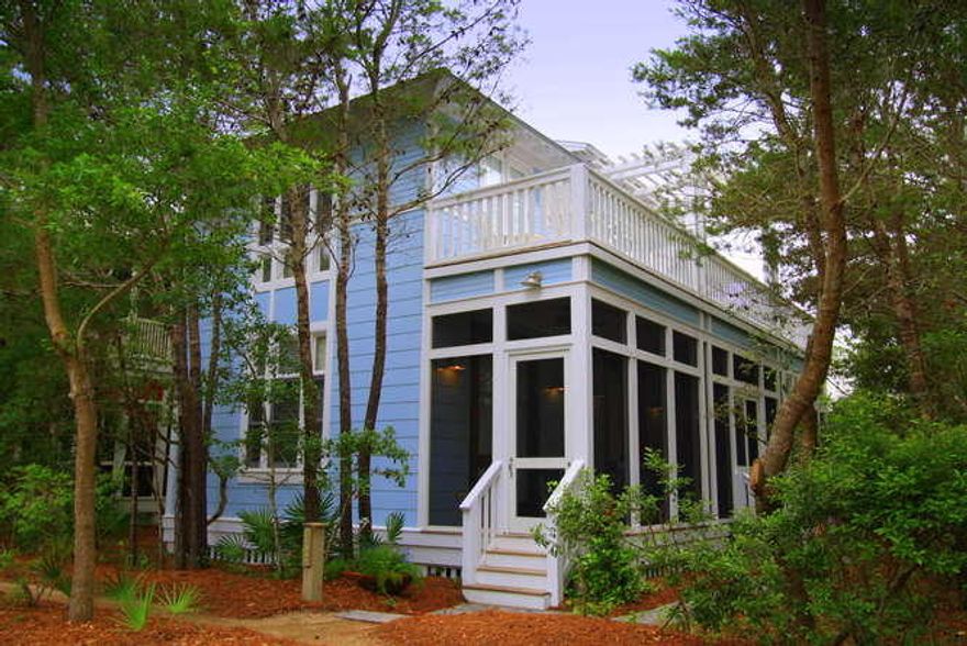 Lovely 3 bedroom/4 bathroom fully furnished home in Phase I of Watercolor. Backs up to Seaside, and just a short stroll to the beach, boat house, tennis courts. Features include 12 ft. ceilings, custom mahogany doors,Ipe decks on exterior, and rare 2 car garage. Granite countertops and beautiful cabinetry in kitchen and an open floor plan highlight the main floor living areas. Double doors leading to the screened porch from the living room, den and dining room make for a great entertaining flow! A first floor Master makes one floor living easy. Additional 2 bedrooms and baths upstairs with large living/bonus space between the bedrooms. Come see!