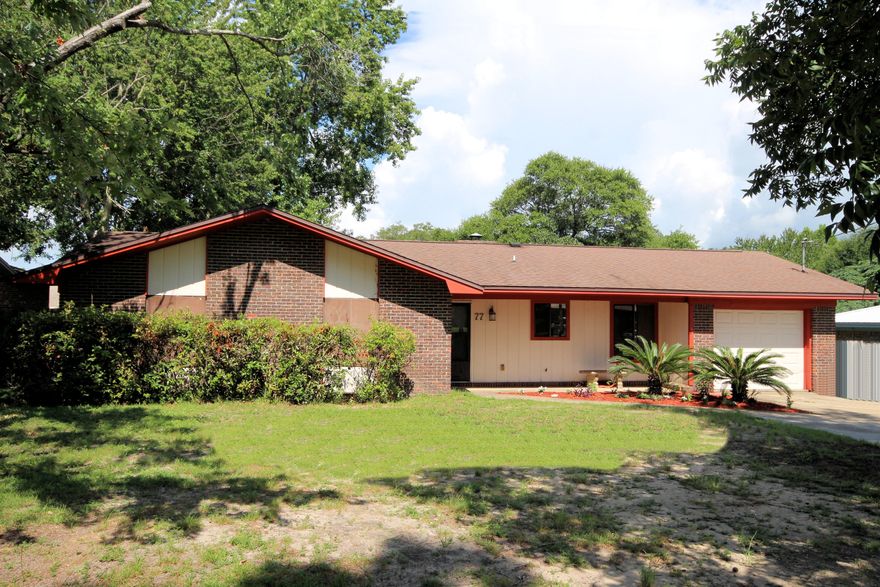 Updated home for sale in Shalimar, FL. This brick, ranch style home is ready for you! Freshly painted, new carpet, all new lighting, laminate floors, extra parking and a fenced back yard make this a great home for anybody. Step inside the tiled entryway and the galley style kitchen and dining area are off to one side. The bedrooms and full master bath and full guest bath are off to the left. The large living room features a brick fireplace a sliding door to the backyard and patio. The garage is roomy and has built in shelving. There is an existing AHS home warranty that will convey to the new buyer. Plus this home is close to the boat ramp, post office, elementary/ middle school, 3 miles to Eglin AFB and 6 miles to the beaches of Okaloosa Island. Call today for your appointment!