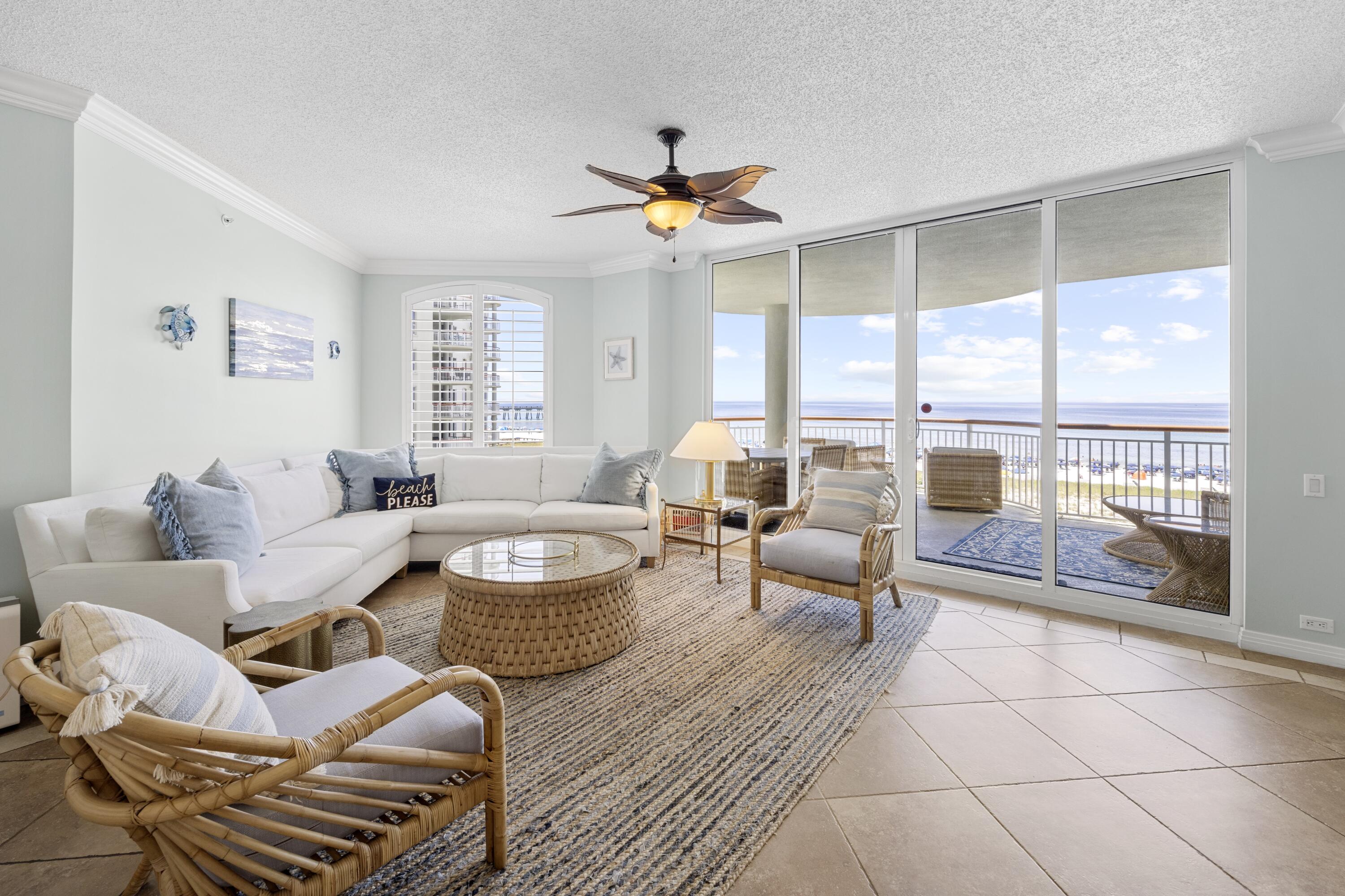 Endless GulfViews! This updated and nicely appointed 3 Bedroom 3 Bath condo comes completely furnised and turnkey for you and your guests to enjoy for years to come. Located in C Tower at the Beach Colony Resort, it offers unobsturcted views of sugarwhite sands on Navarre Beach, the Gulf waters and the longest fishing pier on the entire Gulf. This home has updated flooring, throughout and updated kitchen and baths. With the beachy colors and the beautiful furnishings this unit does not disappoint. Beach Colony is a gated resort with a beaurtiful swimming pool, covered 4 story garage, tennis courts and workout facility. Come and see what this unit and the complex has to offer you on your next and all future visits to the beach. Call for an appointment to view.