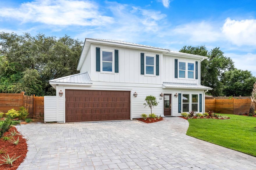 This premium lot and home feature numerous upgrades, including soundproof insulation between floors, an outdoor shower, metal spindles, and wood-stained stairs. Discover The Destin Cottages--a rare fusion of new construction and timeless charm in a gated enclave of just 12 coastal homes in the heart of Old Destin. Thoughtfully designed with farmhouse-style cement board exteriors, elegant paver driveways, and enchanting gas lanterns, these homes exude warmth and sophistication. Each residence boasts a full gas appliance package, Navien tankless water heaters with recirculation pumps, metal roofs, front porch gas accent lights, and luxury vinyl flooring throughout, all set against beautifully landscaped surroundings.